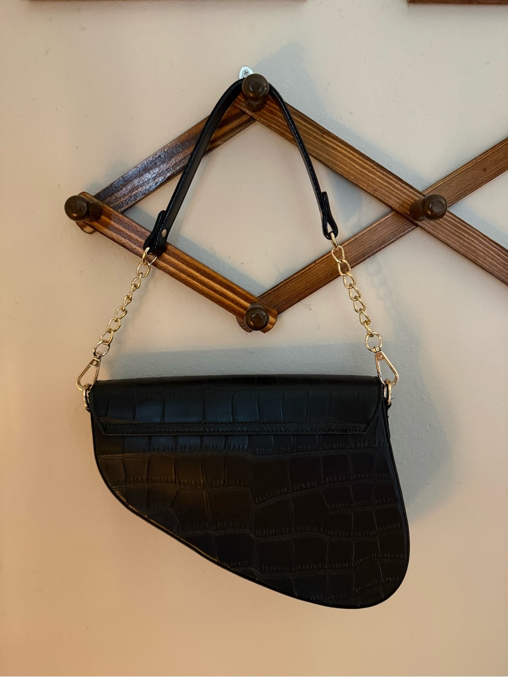 Upcycled Black Croc-Embossed Saddle Saddle Bag with Authentic Charms - Picture 3 of 5